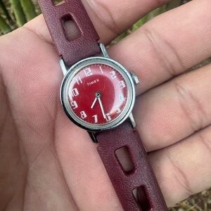 Red vintage Timex Wind Up watch with leather band watches